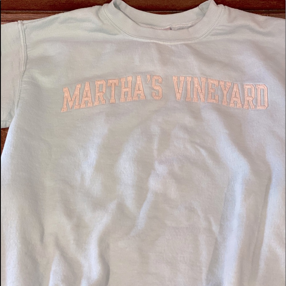 A mint green Gildan sweatshirt in a women’s small